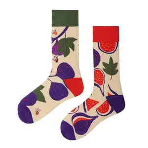 Renkli kalın tasarım-ileri çorap kadın çorap incir meyve desenli yenilik pamuk AB uyumsuz çorap