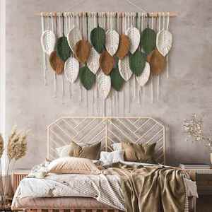 Tapiz de Pared de Macramé Bohemio Hecho a Mano, Decoración de Pared de Cuerda de Algodón Tejida a Mano, Hojas Coloridas, Arte de Pared - Product Image 6
