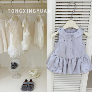 Child Star Circle Girls Sleeveless Dress Purple Heart Pattern Breathable Summer Wear - Product Image 1