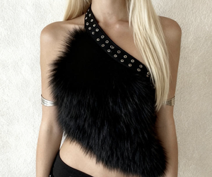 PEEQI Neues Trendiges Damen-Outfit Pelzbesetztes Unregelmäßiges Crop-Shirt und Shorts 2-teiliges Set Y2k Sexy Zweiteiler - Product Image 4