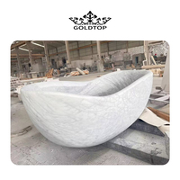Goldtop Luxury Decor Salle de bain Baignoires autoportantes sculptées à la main Style occidental Baignoire en pierre naturelle Baignoire en marbre blanc