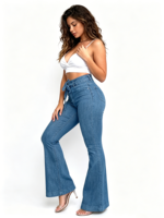 Jean évasé à lacets pour femme, taille haute, effet push-up, en denim, sexy, micro-évasé, coupe large, style streetwear