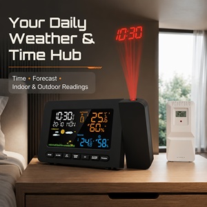 Horloge de <span class=keywords><strong>projection</strong></span> 5136 avec capteur extérieur, station météo sans fil, température intérieure/extérieure, humidité, horloge numérique de chevet avec alarme - Product Image 1