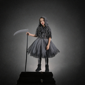 थोक yimijia एनीमे लड़कियों बच्चों की मौत ब्लैक सेट रहस्यमय पोशाक कॉस्प्ले टॉप पैंट सूट पॉलिएस्टर - Product Image 3