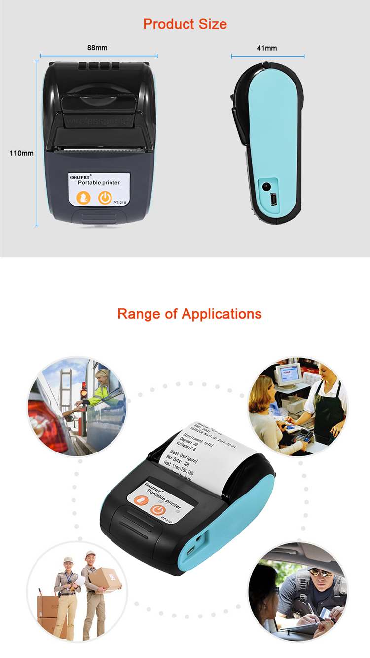 Good Quality Portable Blue Tooth Printer Goojprt PT-210 58mm Mini Thermal Receipt Printer with Leather Case Optional