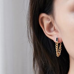 Boucles d'oreilles tendance en acier inoxydable plaqué or PVD avec zircon noir, design mode 2024, haute qualité, vente en gros - Product Image 4