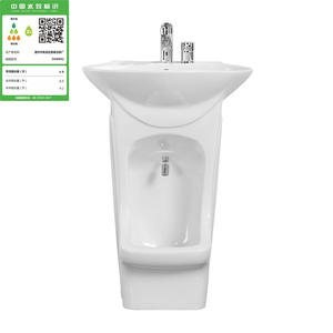 Lavabo de Cerámica de Estilo Oriental con Pedestal, Forma Irregular, Doble Orificio para Grifo, Fácil de Limpiar, para Uso Doméstico - Product Image 5