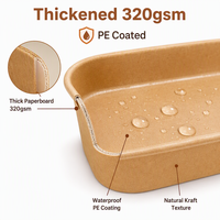 Contenedor de Alimentos Rectangular de Papel Kraft con Logotipo Personalizado, Biodegradable, con Tapa, para Comida para Llevar de Restaurantes y Eventos al Aire Libre