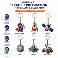 Ensemble de porte-clés en métal sur le thème de l'exploration spatiale, émail dur, astronaute, fusée, satellite, porte-clés souvenir, cadeau pour les passionnés d'espace