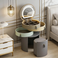 Hanyee - Coiffeuse moderne minimaliste et créative, ensemble de coiffeuse cylindrique avec tabouret, table de maquillage avec miroir pour chambre à coucher