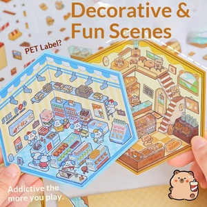 Autocollants en PET 3D de paysage de cabane de dessin animé, réutilisables, pour la création de scènes miniatures DIY, pour journaux, albums de scrapbooking, articles de papeterie anti-stress - Product Image 2