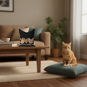 Camiseta de Manga Larga con Diseño de Gato Naranja 'Peace Love' para Dueños y Amantes de Gatos, para Uso Promocional - Product Image 1