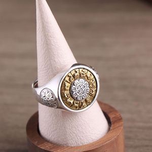 Anillo de Protección con Diseño de Remolino Vintage Certificado S99, Amuleto de la Suerte, Cultura Tibetana, Anillo de Personalidad para Hombre, Moda Masculina - Product Image 2