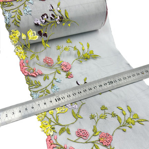 19cm Hot <strong>3D</strong> Multi-<strong>color</strong> Floral Embroidery <strong>Lace</strong> Trim for Underwear Bra <strong>Net</strong> Silk Clothing Accessories Applique Fabric - Product Image 5