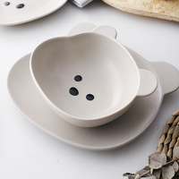 Bol à salade en céramique de style coréen inspiré d'Instagram, motif petit ours, glaçure colorée, compatible micro-ondes, pour fruits, yaourts et desserts