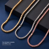 Collier Chaîne Tennis Hip Hop Doré pour Hommes et Femmes, Anti-ternissement, Hypoallergénique, Résistant à la Décoloration, avec Strass CZ, Vente en Gros