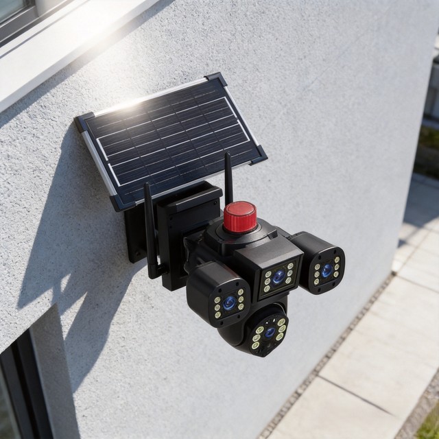 Solar Powered Triple Lens CCTV Camera 360° Panoramic Pan Tilt Wireless Home Security 3MP HD Color Night Vision Waterproof IP66