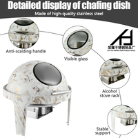 Hotelbedarf Roll-Top Rund 6L Edelstahl Marmor Chafing Dish Buffet Speisenwärmer-Set mit Glasfenster für Restaurants