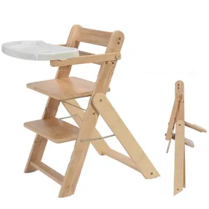 Adjustable Wood High Chair Versatile Baby Folding Dining Chair and Seat with Tray Toddlers Wood Dining Highchair