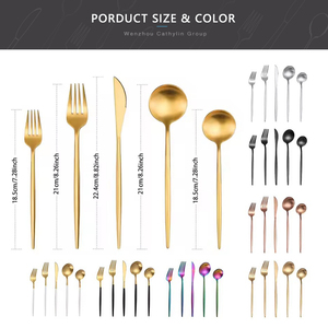 Bồ Đào Nha mạ Vàng Matte <span class=keywords><strong>Flatware</strong></span> số lượng lớn thìa dĩa và dao thép không gỉ vàng Bồ Đào Nha thiết lập dao kéo cho đám cưới - Product Image 4