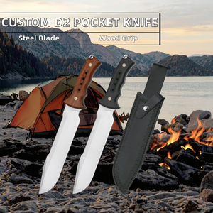 Cuchillo de Bolsillo Personalizable de Acero Inoxidable D2, Hoja Fija con Punta Caída y Borde Recto, Mango de Madera, Táctico y de Supervivencia - Product Image 2