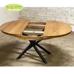 사용자 정의 라운드 오크 식탁 단단한 나무 식탁 확장 테이블 현대 수제 가구