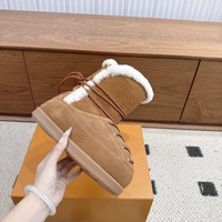 Bottes d'hiver mi-mollet en fourrure - Imperméables, en daim de vache, doublure en peau de mouton, à lacets, confort thermique