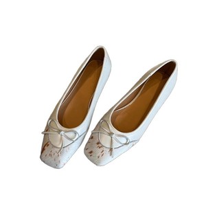 White Square Toe Ballet Flats <b>With</b> <b>Bow</b> Decoration Animal Print Genuine Leather Slip-On Flat <b>Shoes</b> All Seasons Women's - Product Image 5
