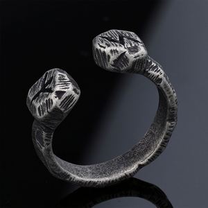 Mens Stainless Steel <b>Open</b> Cuff <b>Ring</b> Textured Hammered Finish Oxidized Silver Tone Viking Gothic Biker Style for Men Jewelry - Product Image 1