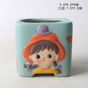 Maceta de cerámica con diseño de dibujos animados para plantas, maceta de cerámica verde pintada <span class=keywords><strong>a</strong></span> <span class=keywords><strong>mano</strong></span> con flores suculentas, 2023 - Product Image 4