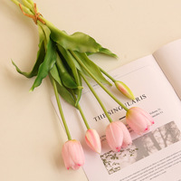 O-X934 Grosir Bunga Tulip Real Touch untuk Dekorasi Rumah dan Pernikahan, Vas, Putih Pink 5 Tangkai Bunga Buatan Lateks Tulip Bundle