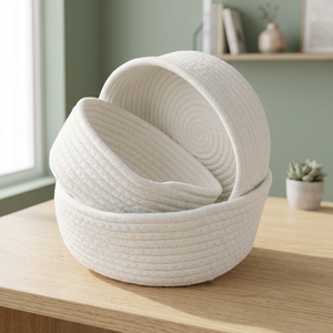 Cotton Rope Storage <b>Baskets</b> Bowl Shape <b>Stackable</b> Nordic Style Multi-Purpose Neatening Organizers - Product Image 3