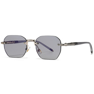 Custom Logo 2026 Retro Vintage Metal Legs Polygon Sun Glasses UV400 Shades Steampunk Rimless Square Sunglasses <b>Men</b> - Product Image 4