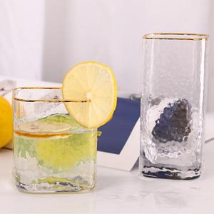 Tasses carrées en verre de Style japonais avec bord doré pour boire de l'eau, du thé, du jus, du lait, du café, du <span class=keywords><strong>Whisky</strong></span>, de la bière - Product Image 2