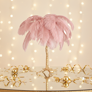 Modern Copper Table <strong>Lamp</strong> Natural Ostrich <strong>Feather</strong> <strong>Shade</strong> E14 Custom <strong>Feather</strong> Body Colors for Cozy Bedroom Ambient Lighting - Product Image 1