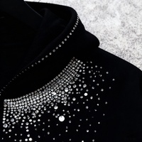 Fabricant OEM – Sweat à capuche personnalisé avec fermeture éclair, patch brodé, logo sérigraphié, entièrement orné de strass, coupe oversize