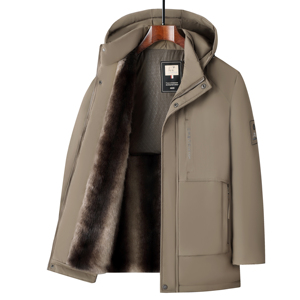 Veste de travail d'hiver <span class=keywords><strong>en</strong></span> molleton 100% coton poids lourd pour hommes matures, col rabattu, coupe décontractée, fermeture éclair avant, ODM à capuche - Product Image 3