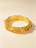 Bracelet articulé en argent sterling 925 plaqué or, filigrane émaillé, double tête de dragon, pierres précieuses multicolores, large jonc rétro de luxe