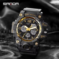 Jam Tangan Pria SANDA 6030 Mewah Sport Quartz Analog-Digital Tampilan 5BAR Tahan Air Kronograf Layar LED
