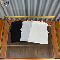 SUHE Wanita Tanpa Lengan Kerah Bulat Rajutan Pendek Sporty Slim Fit Tank Top 92% Katun 8% Spandex 220g Anti-Susut Polos OEM ODM