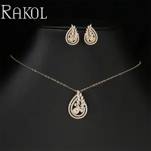 RAKOL-Conjunto de joyería de boda SP3514 para mujer, exquisito collar con colgante de circón Simple, pendientes, conjunto de joyería nupcial