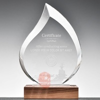 Trophée en cristal et bois en forme de goutte d'eau, avec base en bois, WTR-31, vente chaude