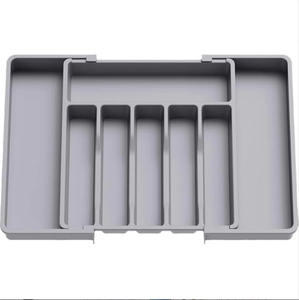 Grand organisateur de couverts en plastique réglable tiroir à ustensiles de cuisine et plateau à vaisselle argent extensible rangement des couverts - Product Image 1