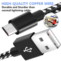 Kabel Transfer Data & Pengisian Daya USB Micro Berbahan Tembaga Murni 3ft 6ft 10ft dengan Jalinan Nilon untuk Penggunaan Android & Komputer