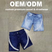 Vente en gros de streetwear Oem à rayures décontractées en coton denim de 15oz shorts en jean pour hommes shorts en jean personnalisés graphiques vintage pour hommes