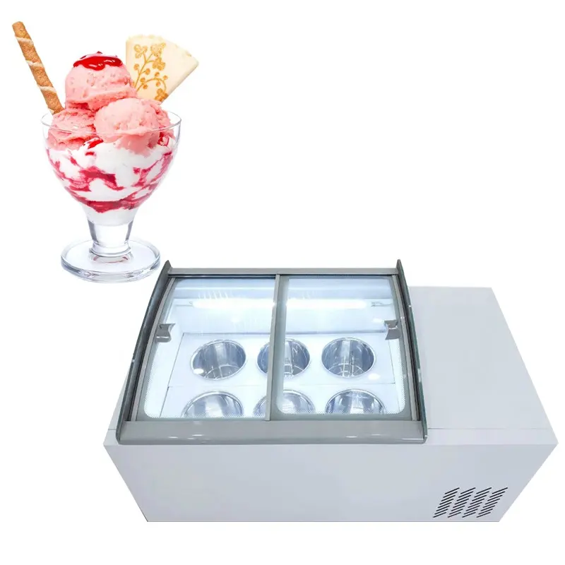 Commercial Refrigerated Ice Cream Display Cabinet 6 Barrel Hard Ice Cream Freezers
