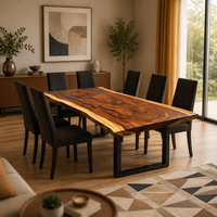 Meubles industriels modernes, ensemble de table à manger extensible pour cuisine avec panneaux latéraux en bois de noyer massif, taille personnalisée