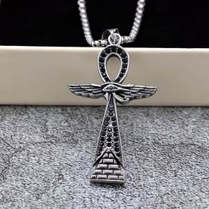 Ancient Egyptian Retro Stainless Steel Ankh <b>Cross</b> Pendant With Wings And Eye Design For Men And Women - Product Image 4