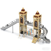 Équipements de jeu extérieurs en bois pour enfants, non motorisés, sur mesure, avec toboggan en acier inoxydable et parcours d'obstacles