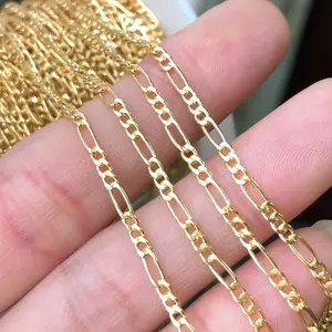 Rantai perhiasan permanen 14K emas diisi 2.4mm rantai Figaro gulungan jumlah besar untuk membuat perhiasan gelang kalung perhiasan mewah